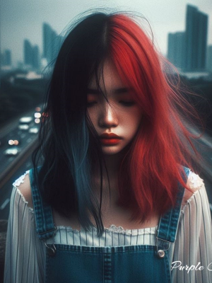 빨강 파랑 헤어의 우울한 소녀