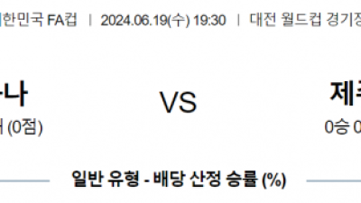 한국 FA컵 6월 19일 19:30 대전 시티즌 : 제주 유나이티드 분석 꽁데이